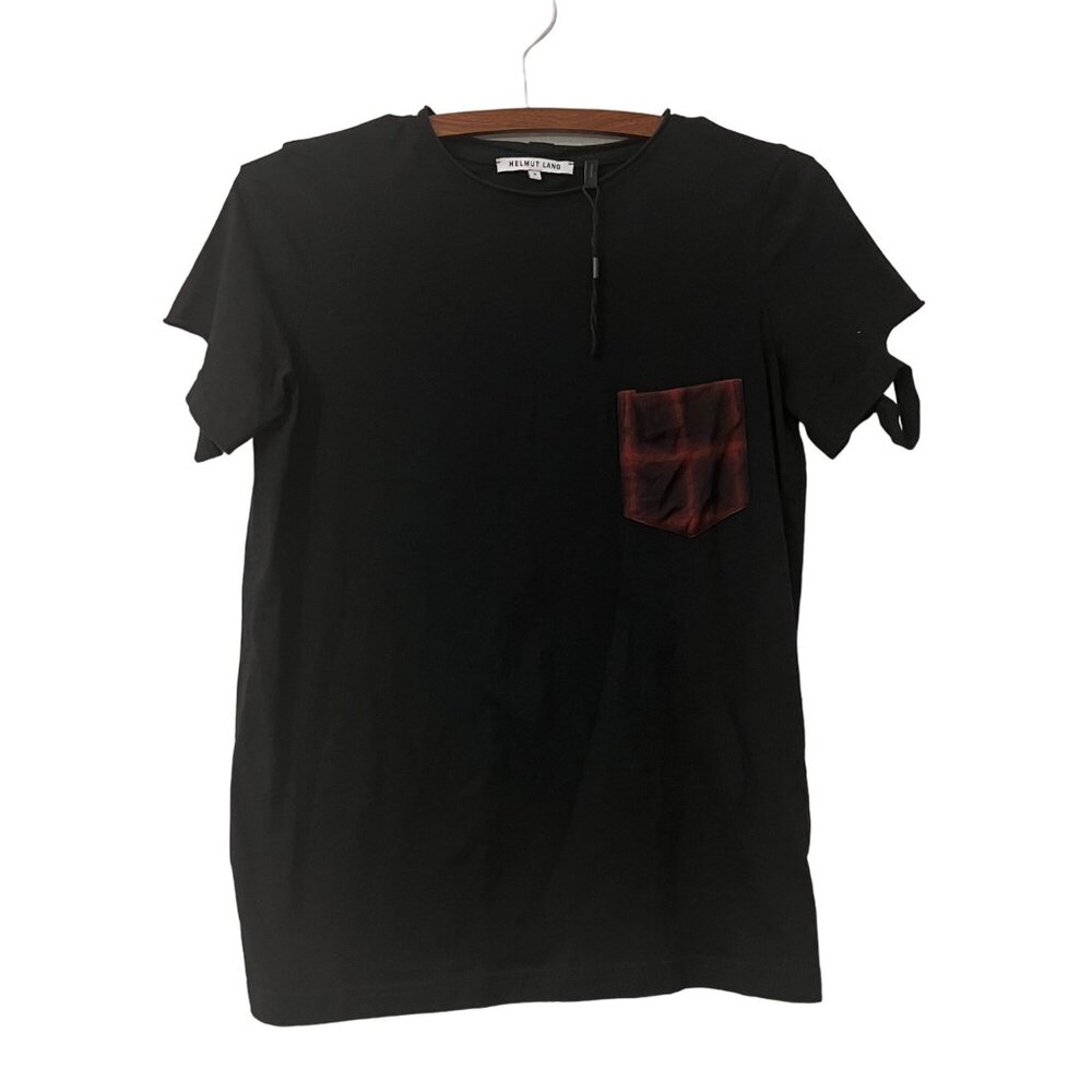 Helmut Lang Black Red Plaid Pocket Short Sleeve Tee Tshirt Womens Size Small